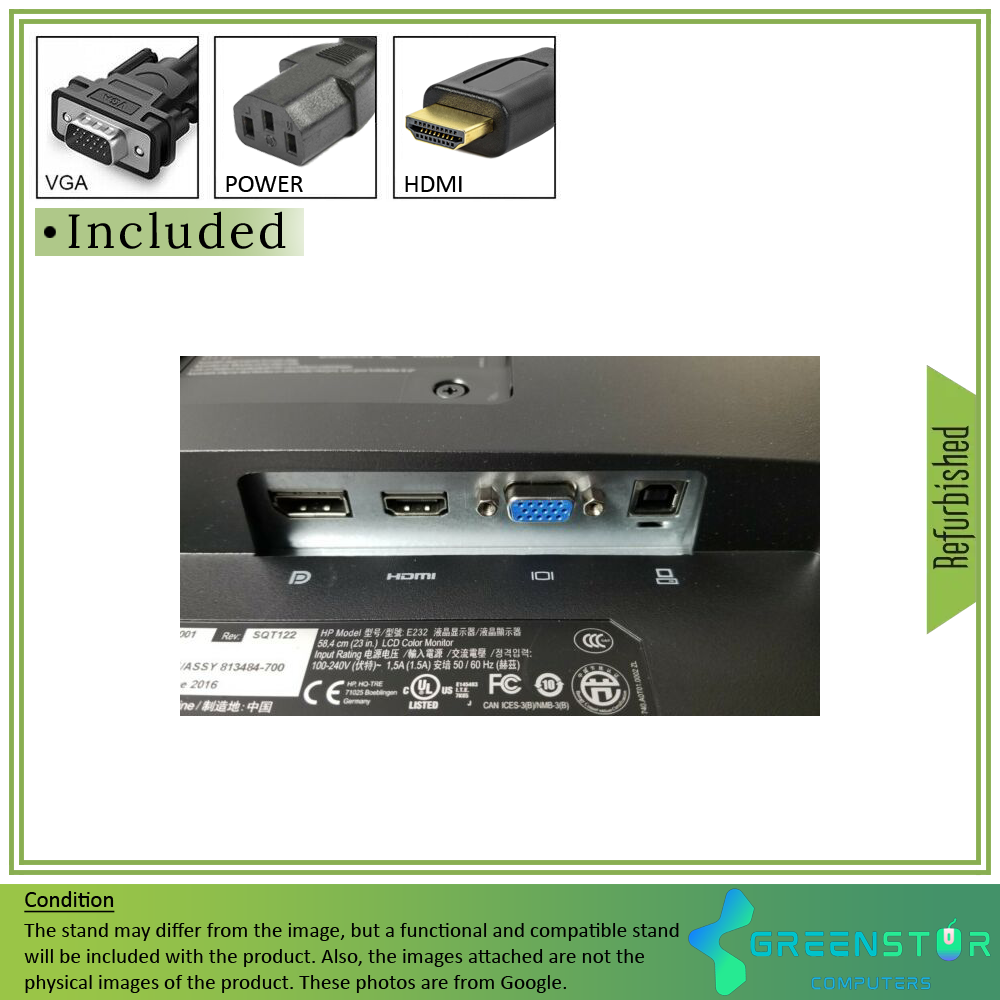  Refurbished(Good) - HP EliteDisplay E232 23" Widescreen 1920x1080 FHD LED Backlight LCD IPS Monitor